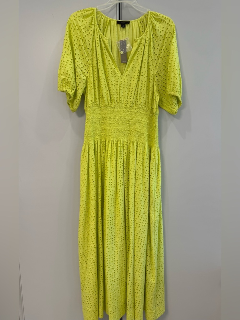 J.Crew Provence Smocked-Waist Eyelet Midi Dress w/ pockets in lemon sorbet. NWT - Picture 4 of 10
